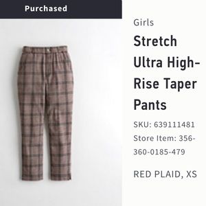stretch ultra high rise tapered pants red plaid